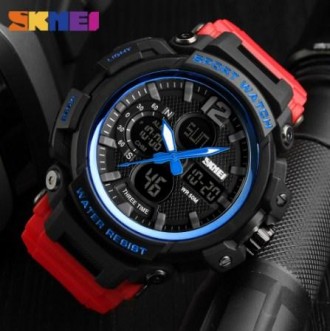 Часы Skmei 1343 Black-Blue-Red Wristband 
Отправка по всей Украине "новой почтой. . фото 3