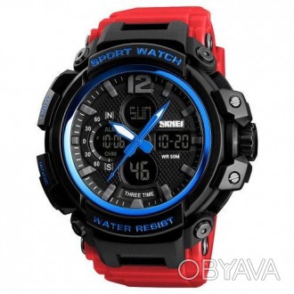 Часы Skmei 1343 Black-Blue-Red Wristband 
Отправка по всей Украине "новой почтой. . фото 1
