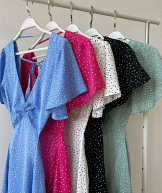 Платье
Ткань - софт горох 
Размеры - 42-44 и 44-46
Цвета - белый, чёрный и голуб. . фото 4
