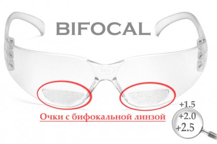 Защитные очки с бифокальной линзой . Возможные диоптрии +1.5; +2.0; +2.5; Характ. . фото 4