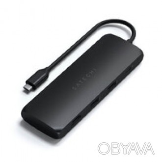 Хаб (адаптер) USB-C Satechi Hybrid Multiport с карманом для SSD Black для MacBoo. . фото 1