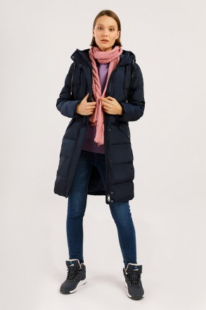 Длинная женская зимняя куртка Finn Flare темно-синего цвета, прямого кроя из мат. . фото 4
