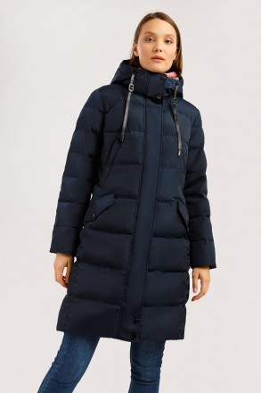 Длинная женская зимняя куртка Finn Flare темно-синего цвета, прямого кроя из мат. . фото 2