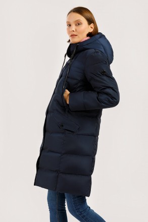 Длинная женская зимняя куртка Finn Flare темно-синего цвета, прямого кроя из мат. . фото 3