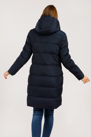 Длинная женская зимняя куртка Finn Flare темно-синего цвета, прямого кроя из мат. . фото 5