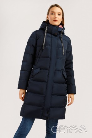 Длинная женская зимняя куртка Finn Flare темно-синего цвета, прямого кроя из мат. . фото 1