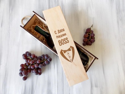 Коробка для вина с персональной гравировкой + Древесная стружка
Коробка из дерев. . фото 4