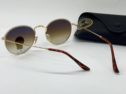 Солнцезащитные очки раунды RB3447 линзы стеклянные коричневый градиент в золотис. . фото 3