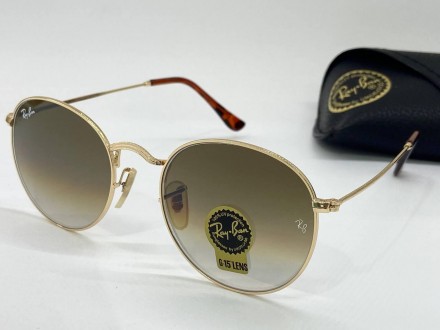 Солнцезащитные очки раунды RB3447 линзы стеклянные коричневый градиент в золотис. . фото 2