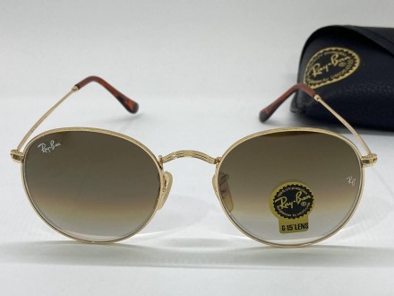 Солнцезащитные очки раунды RB3447 линзы стеклянные коричневый градиент в золотис. . фото 4