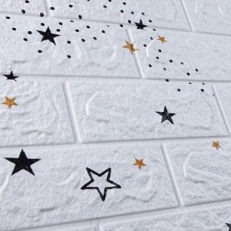 Самоклеющаяся декоративная панель 3D Loft под белый кирпич звезды 700x770x3мм Ма. . фото 4