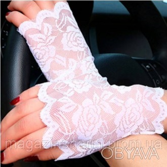 Красивые кружевные перчатки без пальчиков митенки. . фото 1