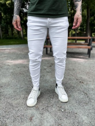 
Джинсы мужские весна-осень белые молодёжные зауженные модные однотонные Skinny . . фото 3
