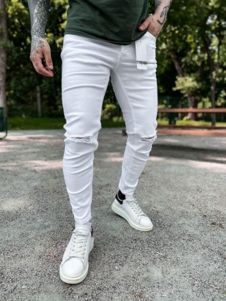 
Джинсы мужские весна-осень белые молодёжные зауженные модные однотонные Skinny . . фото 2