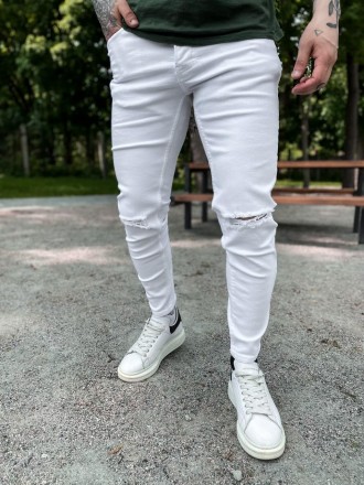 
Джинсы мужские весна-осень белые молодёжные зауженные модные однотонные Skinny . . фото 4
