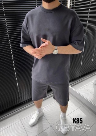 
Костюм мужской летний графитовый молодёжный oversize футболка и шорты однотонны. . фото 1