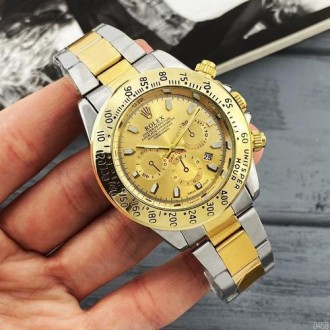 Мужские часы наручные серебристые с золотом класические Rolex Daytona Quartz Dat. . фото 5