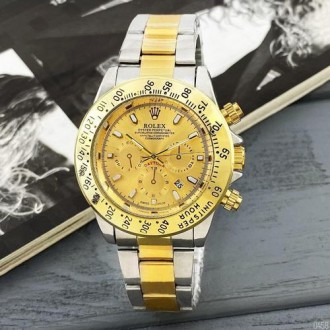 Мужские часы наручные серебристые с золотом класические Rolex Daytona Quartz Dat. . фото 2