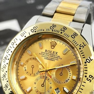 Мужские часы наручные серебристые с золотом класические Rolex Daytona Quartz Dat. . фото 7