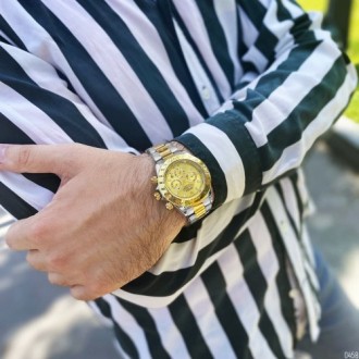 Мужские часы наручные серебристые с золотом класические Rolex Daytona Quartz Dat. . фото 6