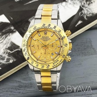 Мужские часы наручные серебристые с золотом класические Rolex Daytona Quartz Dat. . фото 1
