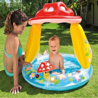 Детский надувной бассейн от 1 до 3 лет на 45 литров, с навесом в виде мухомора, . . фото 2