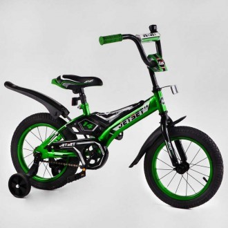 Детский 2-х колёсный велосипед 14 дюймов с ножным тормозом, звонком и доп колеса. . фото 2