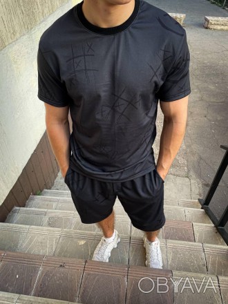 
Костюм мужской летний чёрный молодёжный oversize футболка и шорты tic-tac-toe
С. . фото 1
