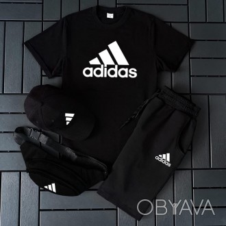 
Комплект футболка +шорти+кепка+ барсетка черный мужской брендовый Adidas (Адида. . фото 1