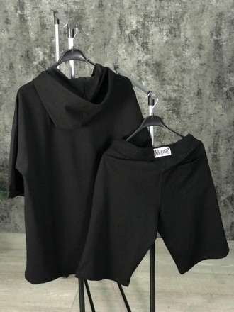 Костюм мужской летний чёрный молодёжный комплект шорты и футболка с капюшоном сп. . фото 3