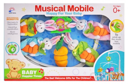 Карусель музыкальная заводная Joy Toy на кроватку арт 699-10,мягкие игрушки Зайч. . фото 1