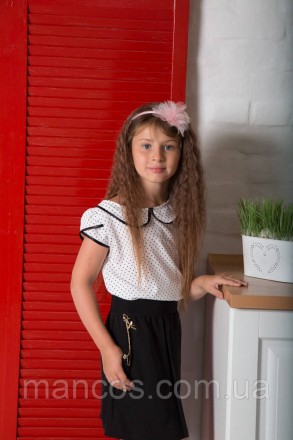 Блузка для девочки, белая в горох, с коротким рукавом, Julia SmileTime 
Блузка с. . фото 8