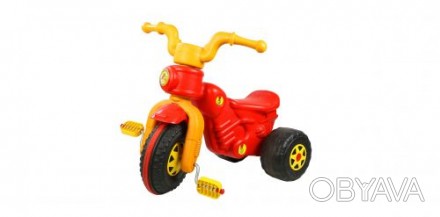 Детский трехколесный велосипед. По дизайну велосипед похож на мотоцикл. Одно бол. . фото 1