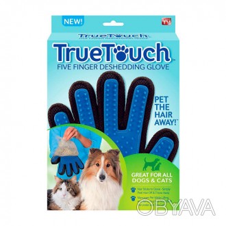 Перчатка массажная True Touch для ухода за шерстью питомца с особо мягкими резин. . фото 1