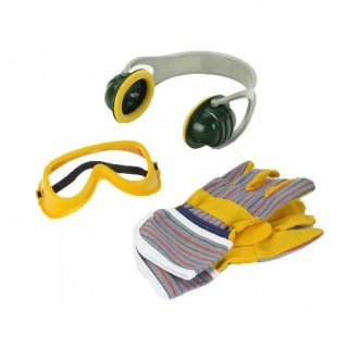 Детский набор инструментов с бензопилой, каской, рукавицами, очками и наушниками. . фото 3