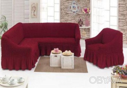 Чехол на угловой диван +1 кресло Altinkoza бордо Классический декоративный чехол. . фото 1