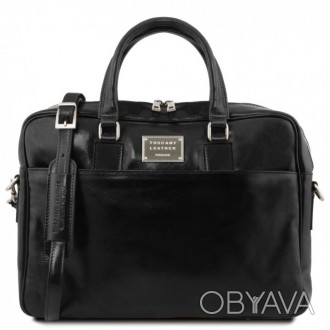 Кожаная сумка портфель для ноутбука на два отделения Tuscany Leather Urbino TL14. . фото 1