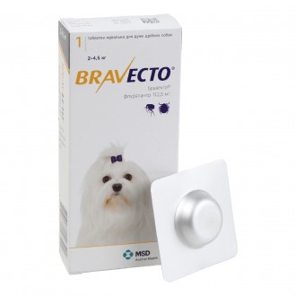Ціна за 1 таблетку жувальну
Жувальна таблетка "Бравекто" 112,5 мг для собак 2-4,. . фото 3