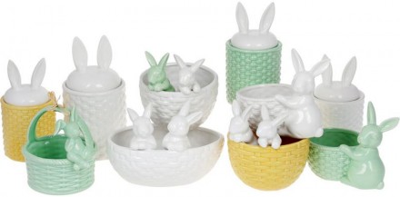 Декоративное кашпо "Кролики в корзинке". Материал - керамика. Размер: 20х15х14.5. . фото 3
