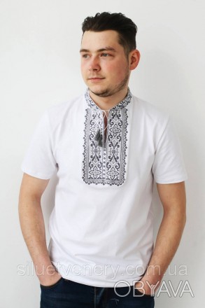 Вишиванка чоловіча футболка з бавовни орнамент темно сірий (82710005)