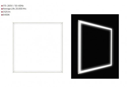 Врезной арт светильник 600*600 SMD LED "CAPELLA-48" 48W 4200K панель белая. . фото 4