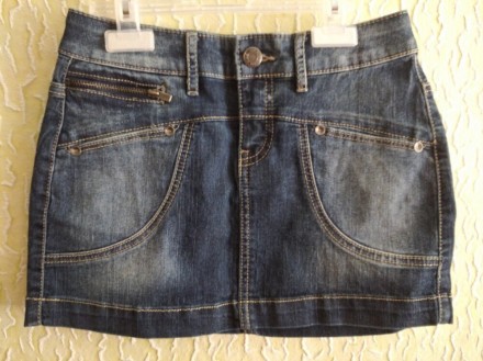 Новая джинсовая юбка девочке 9-11 лет, р.140,Сток.
ПОТ 32 см,пояс внутри на рез. . фото 3
