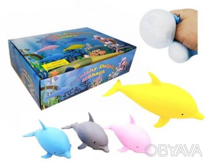 Набор антистресс игрушек в виде дельфинов. 4 цвета: розовый, серый, жёлтый и гол. . фото 1