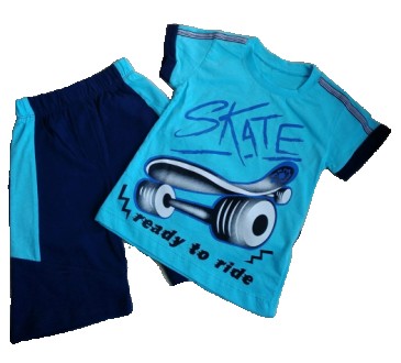 Комплект на мальчика летний "Скейт" скомбинирован из двух цветовых трикотажных п. . фото 2