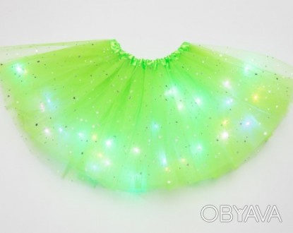 Детская юбка пачка светящаяся нарядная карнавальная салатовая, длина - 28 см (ов. . фото 1