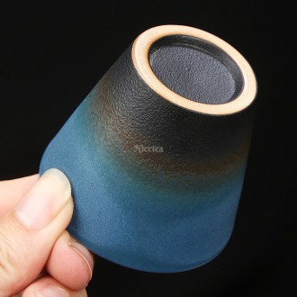 Китайская керамическая пиала для чая, 70 мл “Синий сапфир”, Синяя, Конусообразна. . фото 4