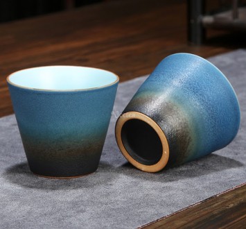 Китайская керамическая пиала для чая, 70 мл “Синий сапфир”, Синяя, Конусообразна. . фото 6