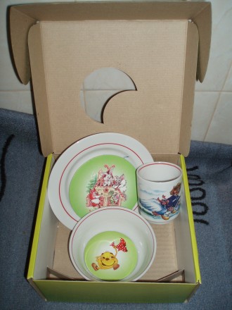 Детский набор посуды из тонкого фарфора, легкий, с неострыми краями. Рисунок дек. . фото 4
