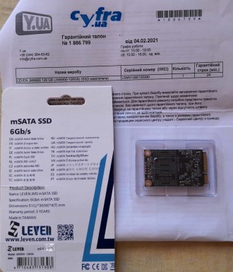 Купити SSD 128GB mSata Leven JMS600 новий на гарантії до 02.2023.
В комплекті з. . фото 4