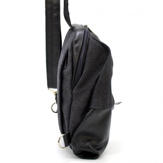 Рюкзак слинг на одно плечо из кожи и канвас TARWA GCs-1905-3md. Шлейка перестеги. . фото 7